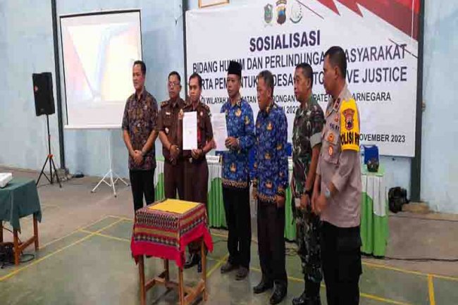 Danposramil Pagedongan Hadiri Sosialisasi Bidang Hukum dan Perlindungan Masyarakat dan Pembentukan Desa Restorative Justice Tahun 2023