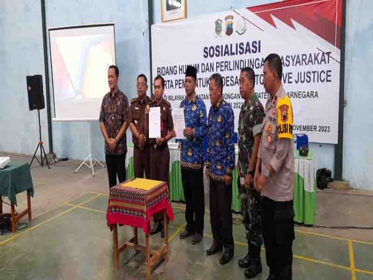 Danposramil Pagedongan Hadiri Sosialisasi Bidang Hukum dan Perlindungan Masyarakat dan Pembentukan Desa Restorative Justice Tahun 2023